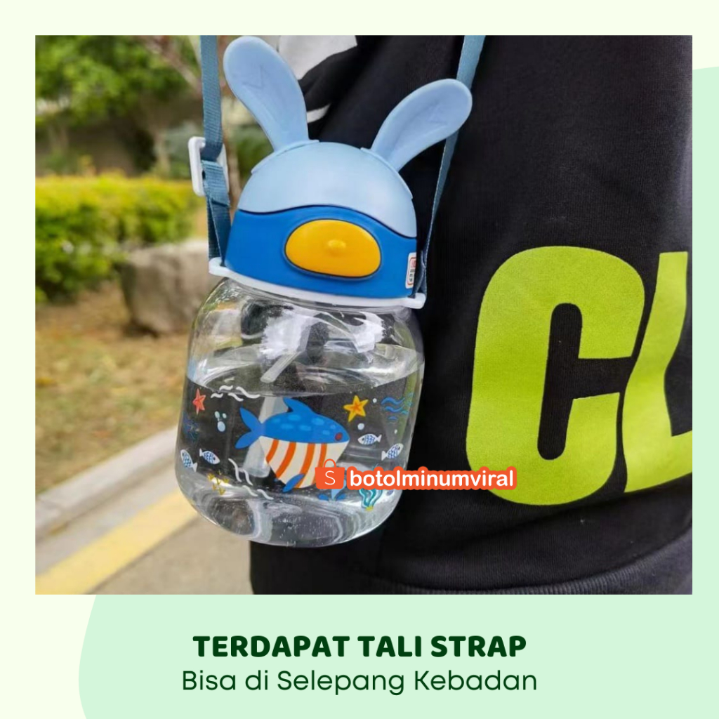 Botol Minum Anak Viral Balita Sedotan Tali BPA Free Training Cup 450ml Karakter Lucu Impor Food Grade