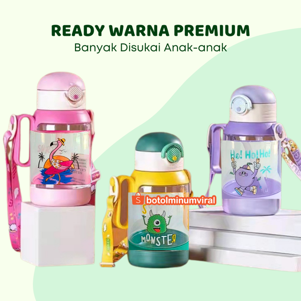 Botol Minum Anak dengan Sedotan dan Gagang 500ml BPA FREE FOOD GRADE Premium