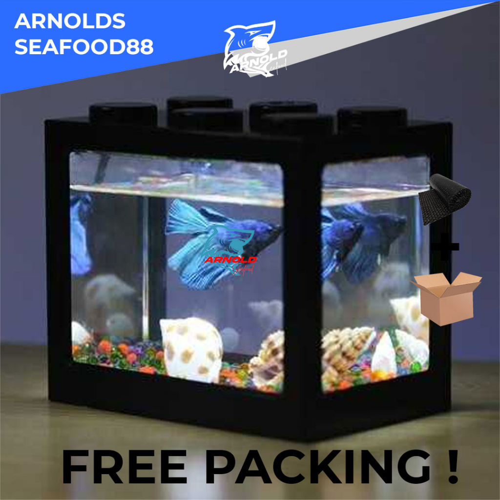 Aquarium Mini Aquascape Ikan Cupang Ikan Hias Lego Block USB White LED