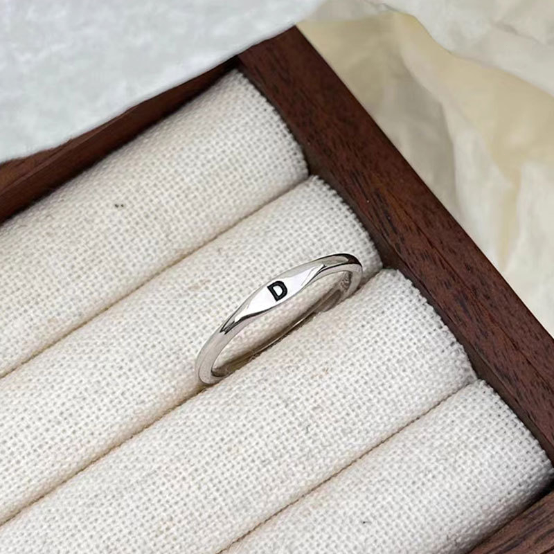 AZ270 【Barang spot】S925 Perak Fashion Breeze Ring Vintage Cincin Huruf Cincin Adjustable Huruf Wanita Murah