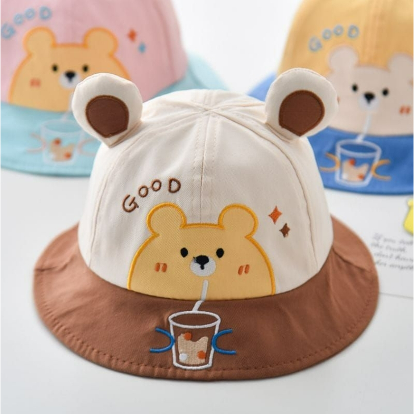 TOPI BUCKET BOBA BEAR 3D ANAK UNISEX HIGH QUALITY BUCKET ANAK IMPORT 1 - 3 TAHUN