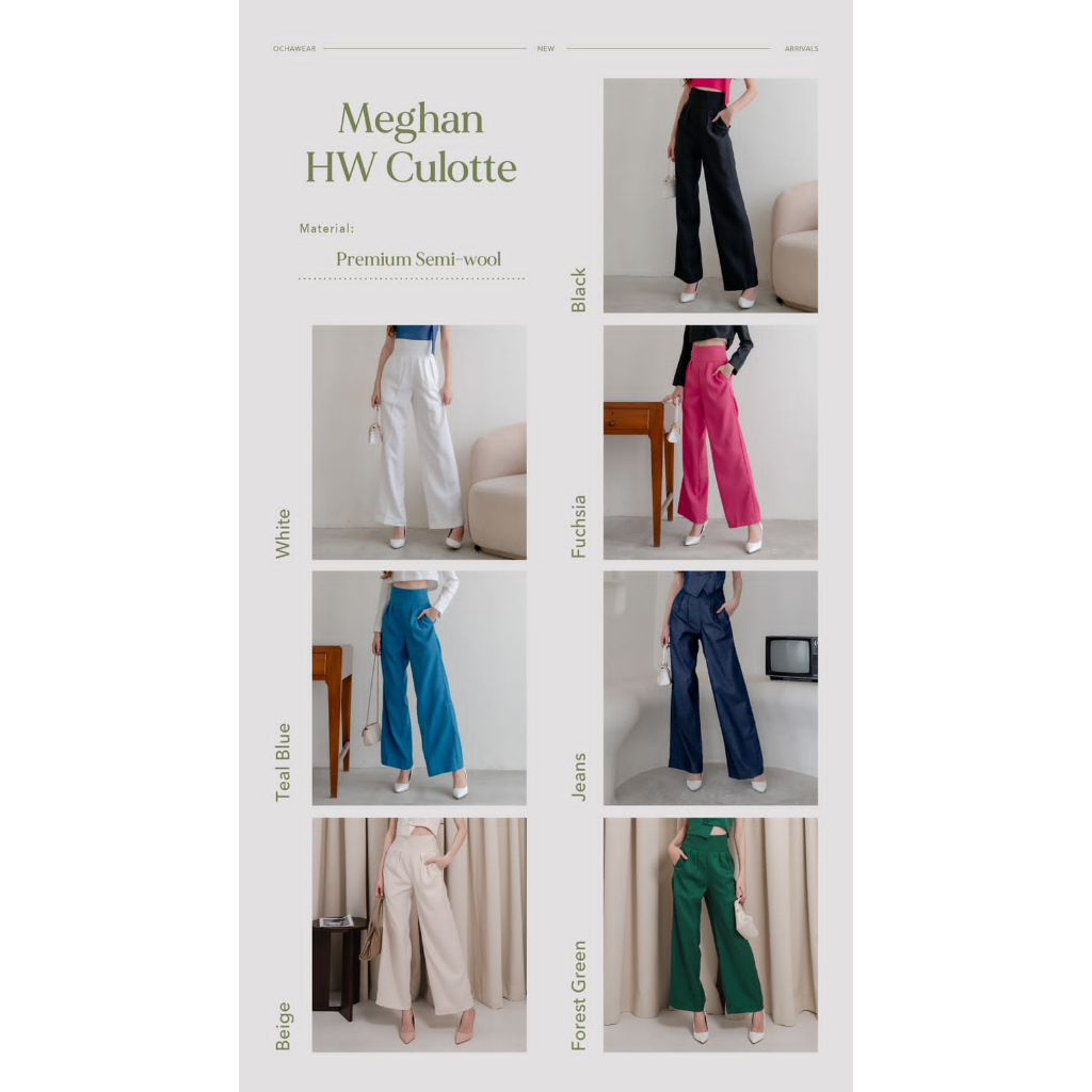 Meghan HW Culotte —— Ocha Wear | High Waist Cullote | Celana Panjang Kulot Wanita | Cargo Pants Premium