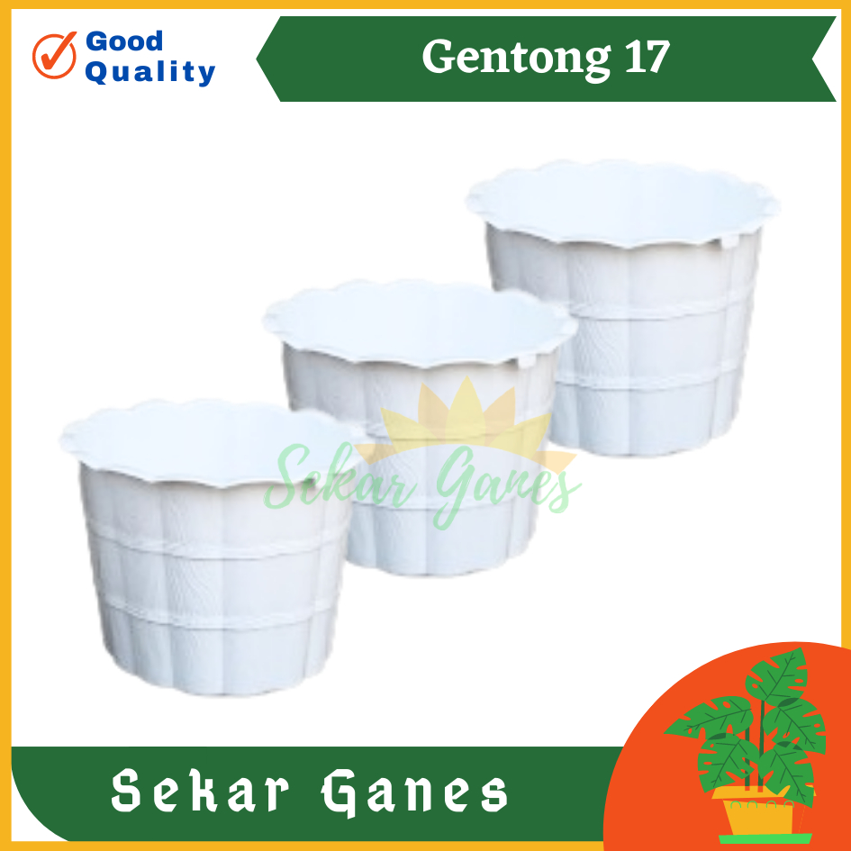 Pot SHALLOM COUNTRY 17 20 Pot Bunga Putih Motif Gentong Kayu Tebal Cantik Murah Bagus Motif Serat Kayu