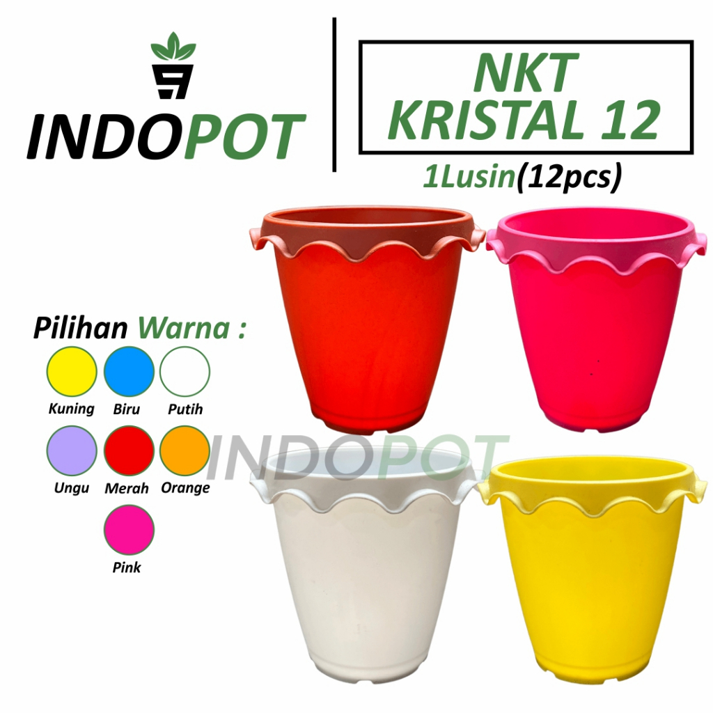(12Pcs) NKT Kristal 12 Pot Plastik Unik Warna Warni Tebal Pot Premium