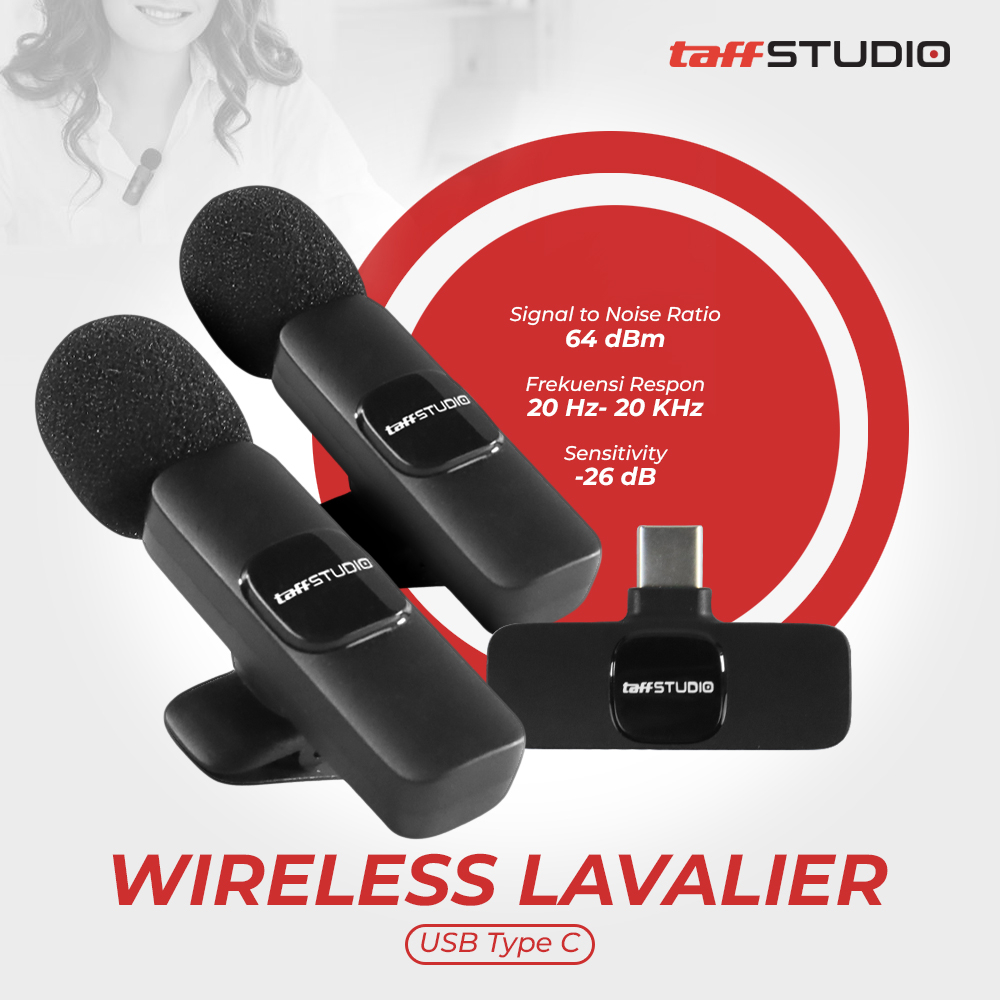 TaffSTUDIO Mikrofon Wireless Lavalier Portable Microphone USB Type C - E60 - Black