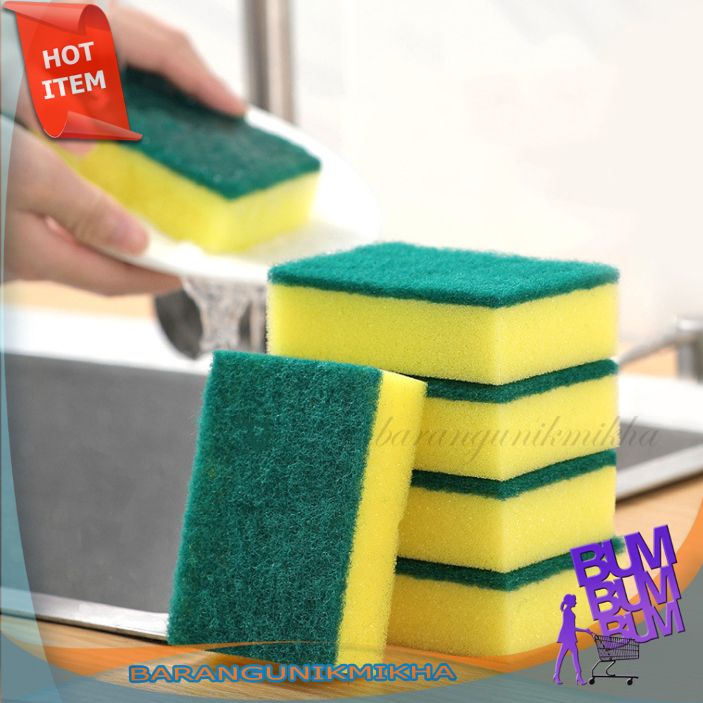 Spon Sponge Cuci Piring 2 Sisi Kuning Hijau Spons Sabut Kotak Murah - BUM