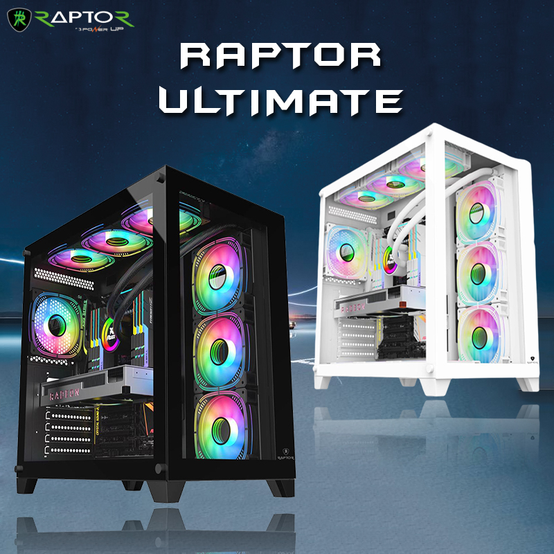 Casing Gaming Raptor ULTIMATE INCLUD 4 FAN ARGB FULL ATX-HITAM