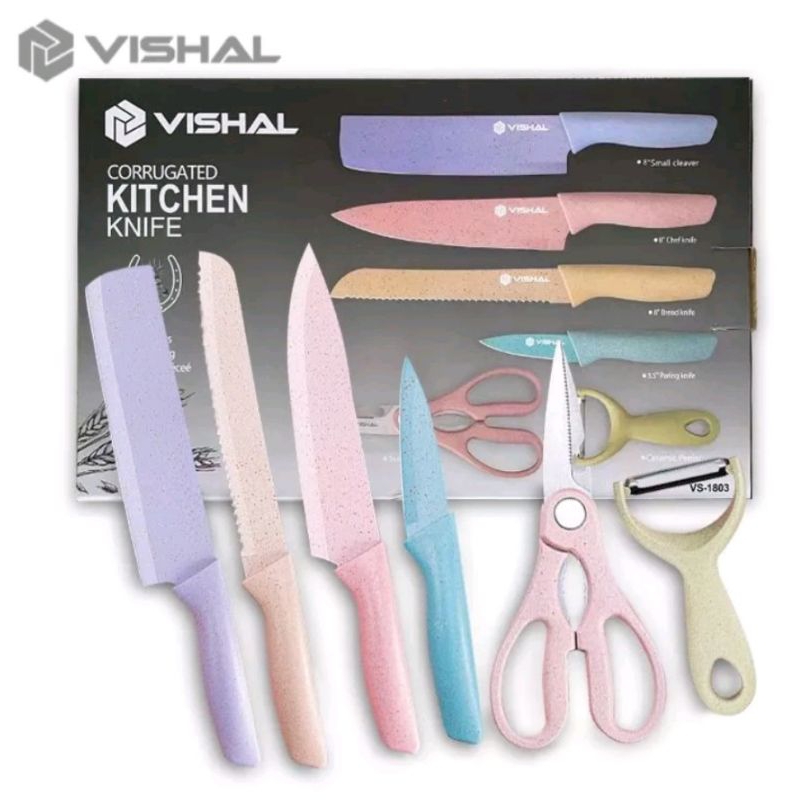 Pisau dapur potong set Corrugated kitchenware knife non stick coating keramik set 6 or 5 pcs stainle
