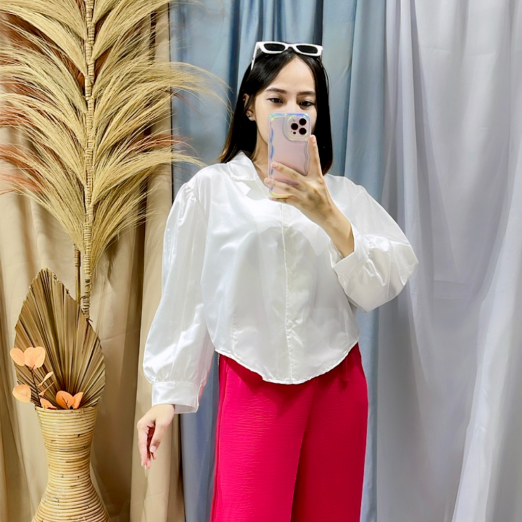 RX FASHION - ATASAN KEMEJA CROP PUFF CHIA LENGAN PANJANG BAJU CROP