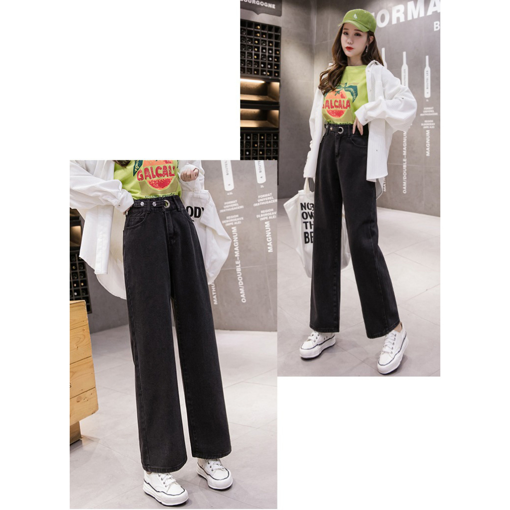 Highwaist Loose Kulot Celana Jeans Wanita Fashion Kekinian