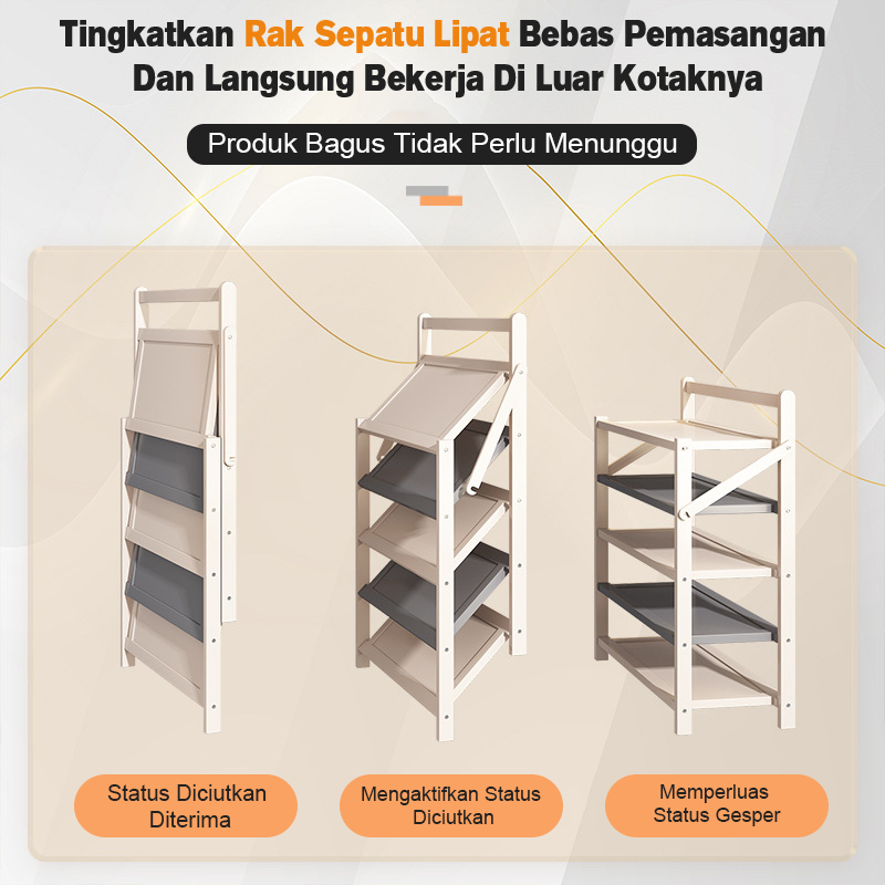 Tidak Diperlukan Instalasi Lipat  Portabel Rak Sepatu 3/4/5 Susun 50CM Rak Sepatu