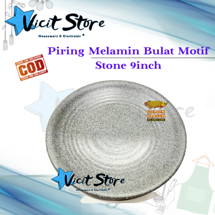 Piring Melamin Bulat 9inch / Piring Makan /Saji Cafe Motif Stone 9inch