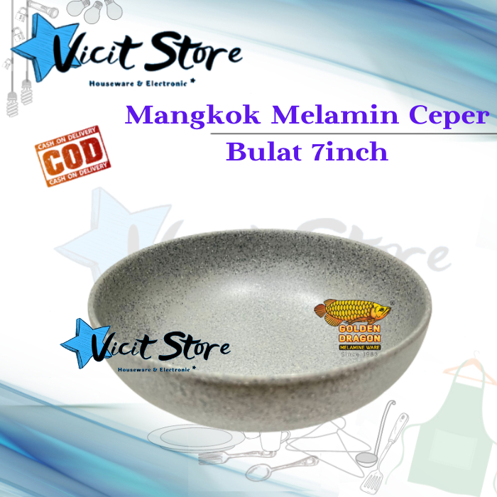 Mangkok Melamin Ceper Bulat 7inch / Mangkok Cafe Motif Stone 7inch