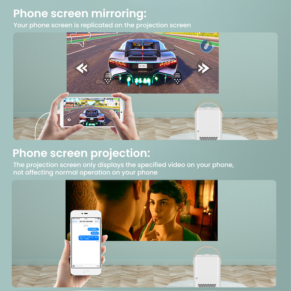 COD Proyektor Android 9.0 Portable Home Theater 4K HD Bluetooth WiFi Projector Smart LED Proyektor Telepon Untuk iOS Android 2G+16G Mirroring HP Proyektor