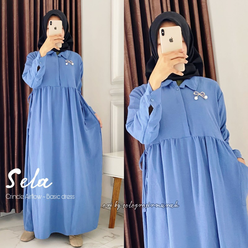 Sela Gamis Crincle Airflow Ld110cm/gamis polos sela premium