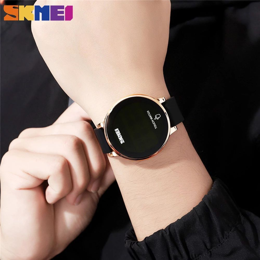 Jam Tangan Pria Wanita Digital Touch Screen LED Display Stap Rubber SKMEI 1842 HITAM FASHION KARET ANALOG QUARTZ MEWAH ELEGAN
