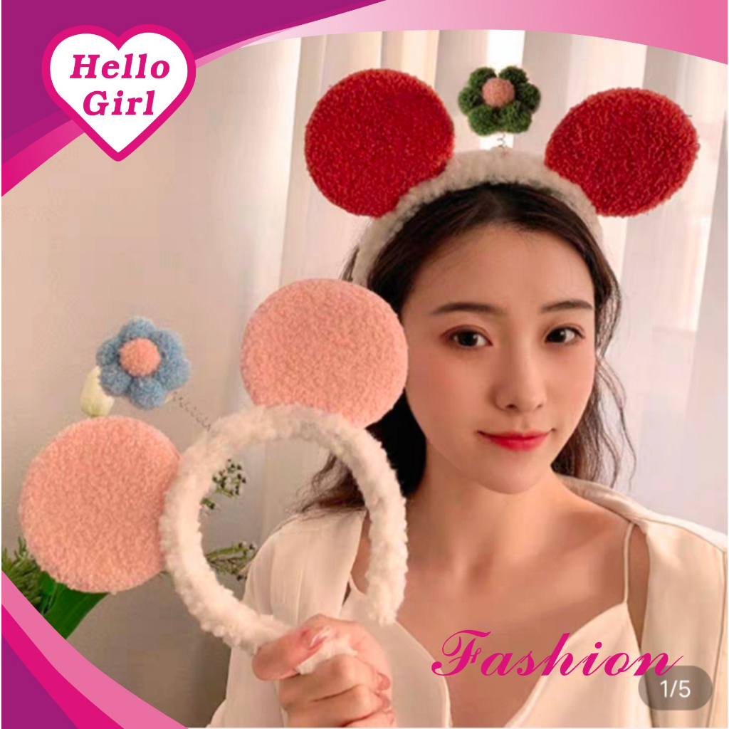 (Hello Girl)B70 Bando Lucu Telinga Besar Style Korea Bando Motif Telinga Besar Bunga Import