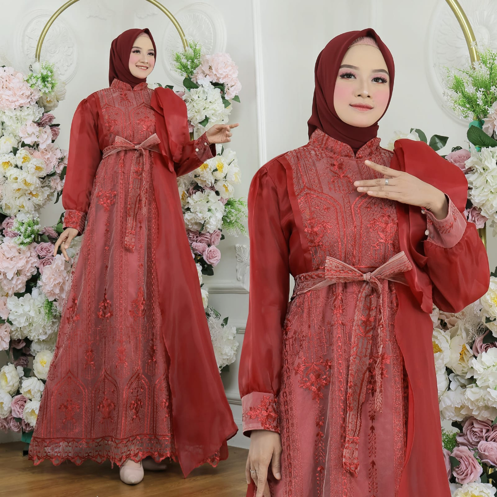 MAXY MELINDA FASHION PAKAIAN WNAITA DRESS GAMIS MAXI BAHAN ORGANZA LAPIS VELVET REALPIC PREMIUM MS