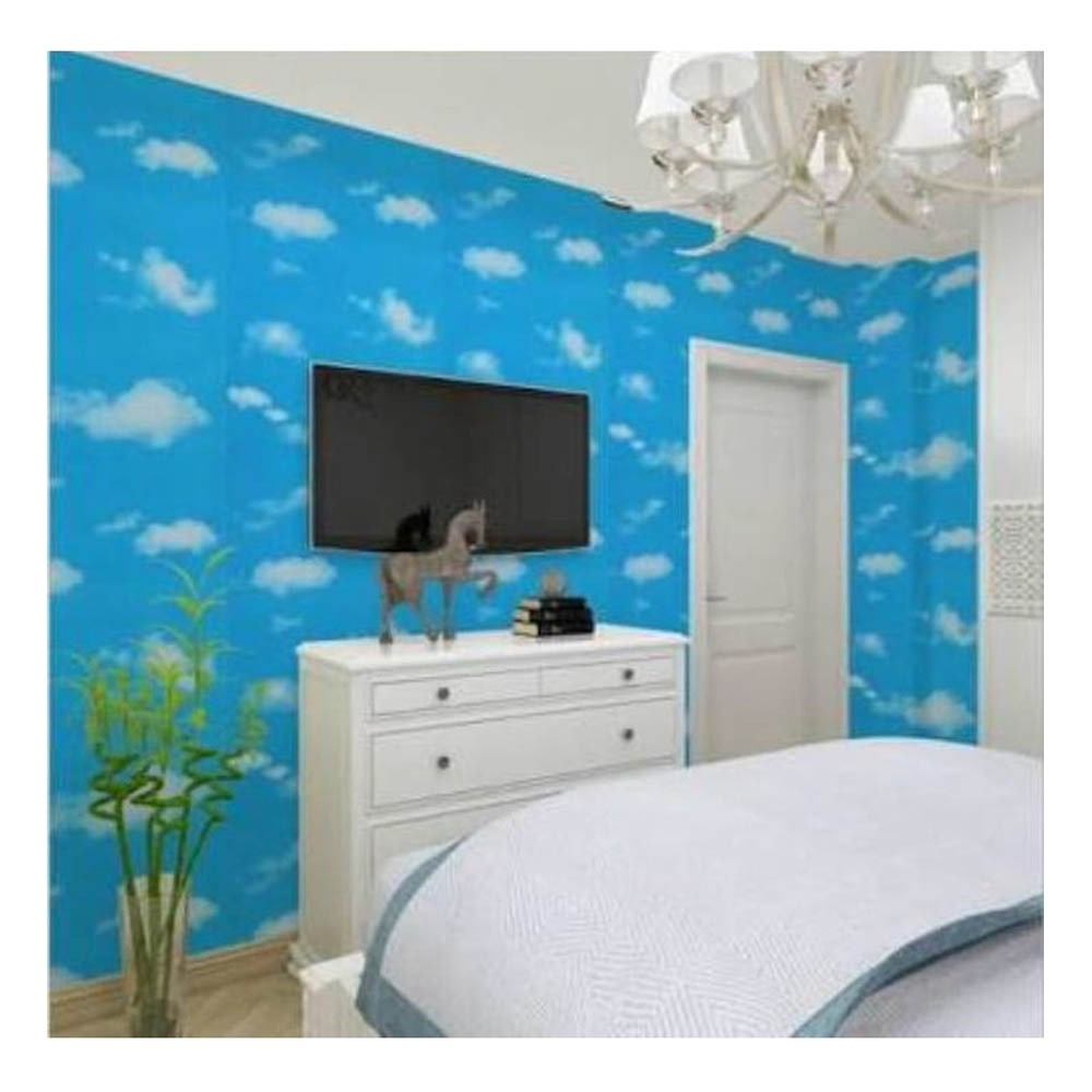 Wallpaper Stiker Dinding Kamar Tidur Ruang Tamu Aesthetic Motif Awan Biru
