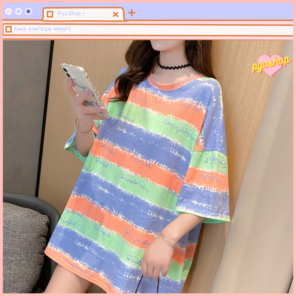 Kaos Oversize Longgar wanita lengan pendek motif summer color