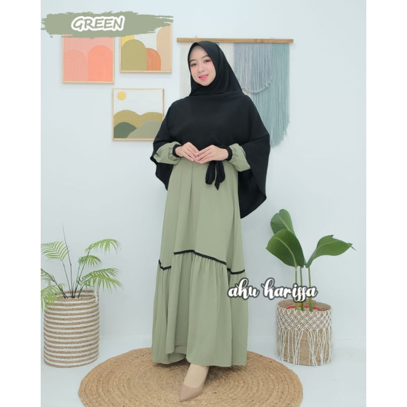 Gamis Syari Set Jilbab Gamis Murah Crinkle Airflow Busui Aku Karissa