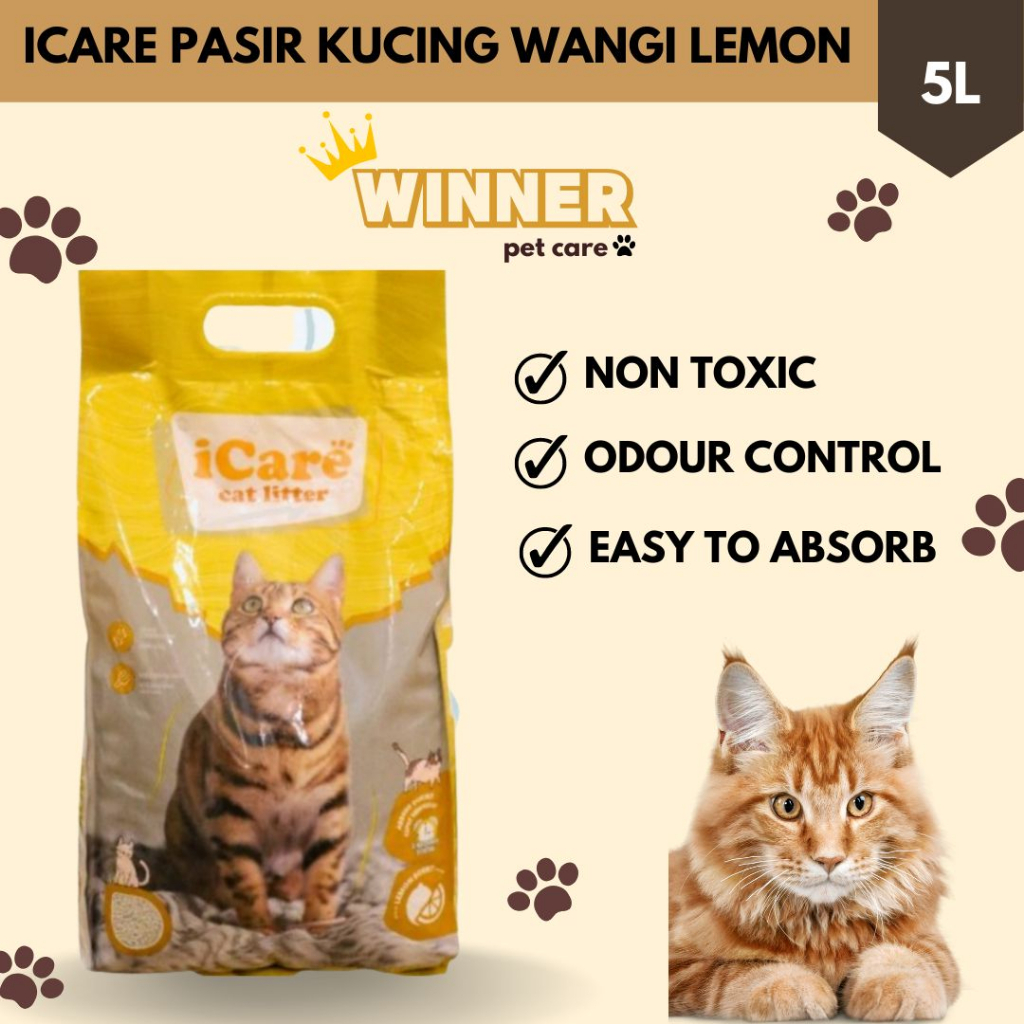 ICARE Premium Import Pasir Kucing Cat Litter Wangi Lemon 5 Liter