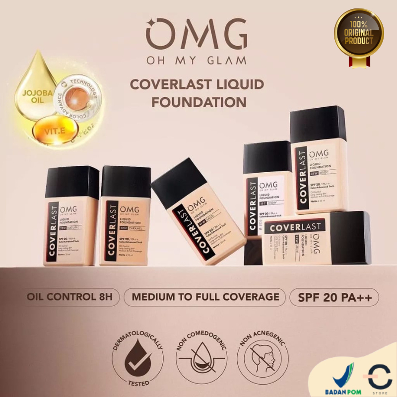 [ORI &amp; BPOM] OMG Oh My Glam Coverlast Liquid Foundation - Alas Bedak | OMG Oh My Glam Coverlast Liquid Foundation SPF 20 PA++ Oil Control Long Lasting 8H Medium To Full Coverage | OMG Foundation