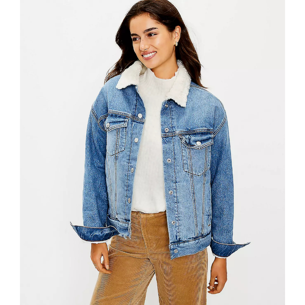 LOFT Sherpa Lined Denim Trucker Jacket