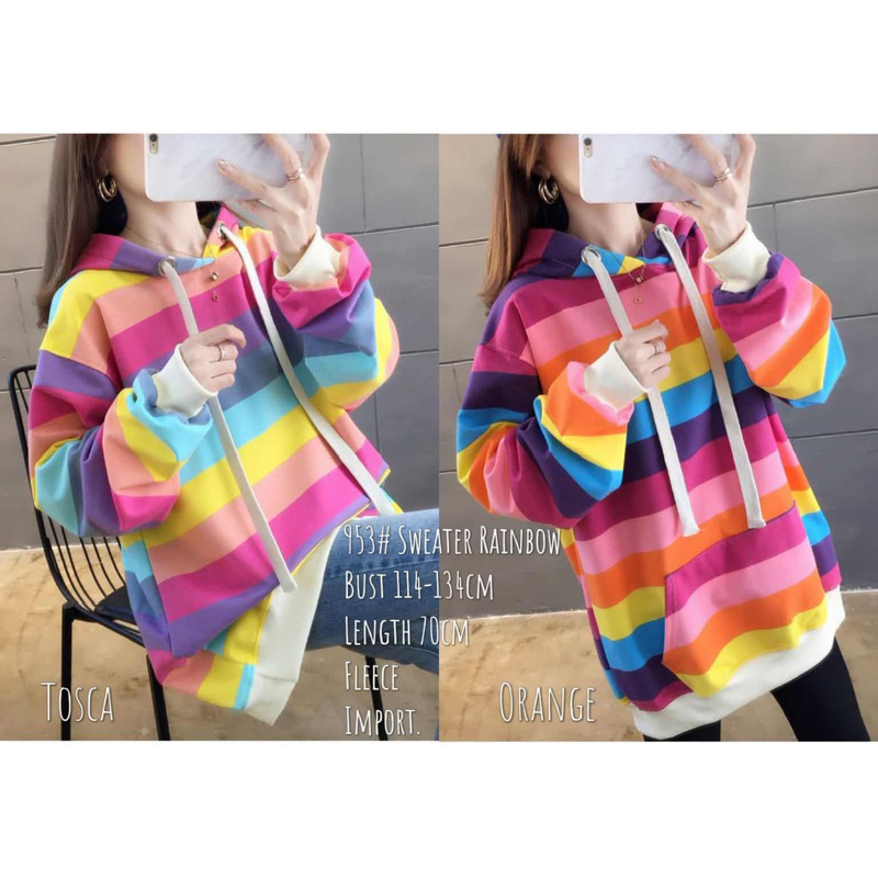 Sweater Rainbow Baju Cewek Import Pakaian Wanita Kekinian Bangkok
