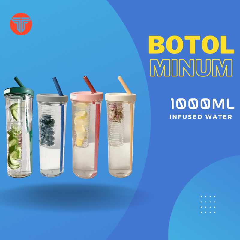 ELITEE Botol Minum 700ml Transparan Dengan Sedotan Untuk Outdoor Botol Minum Jus Portabel Sedotan Lipat Untuk Traveling Botol Minum Jus/Buah Cangkir Jus Teh Portabel Model Lipat Botol Minum Sedotan Lipat Botol Minum Infused