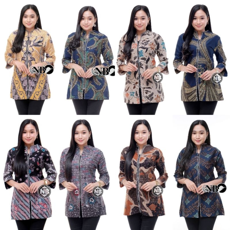 Baju Batik Wanita Modern Atasan Blouse Batik Kerja Wanita Kantor M L XL XXL Jumbo Ld 110cm Zipper De