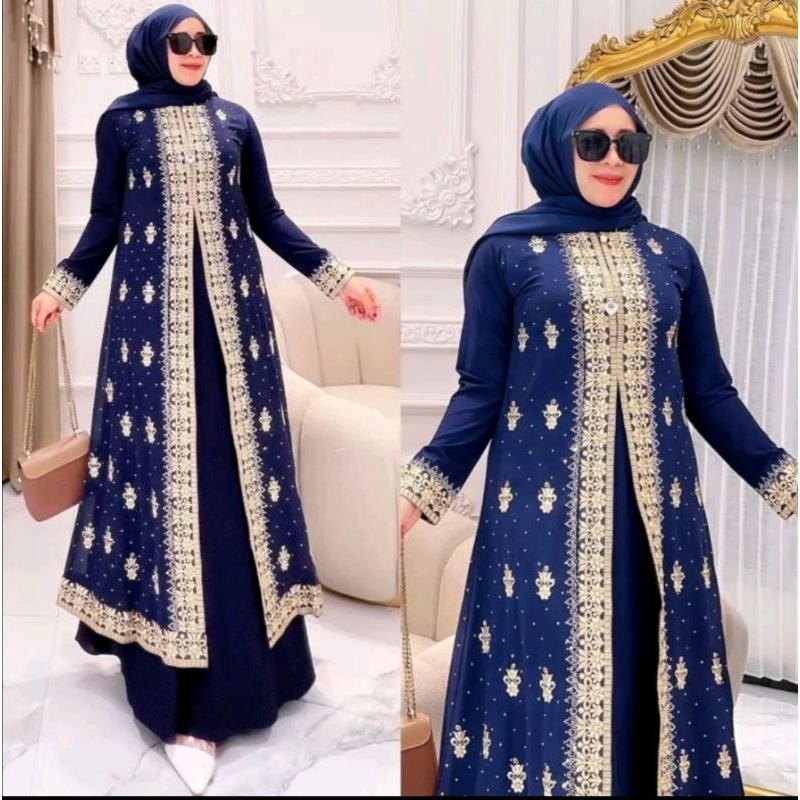 Abaya Sultan Warna Navy Premiyum Original Terbaru / Abaya Jetblack India Bordir Manual / Abaya Hitam