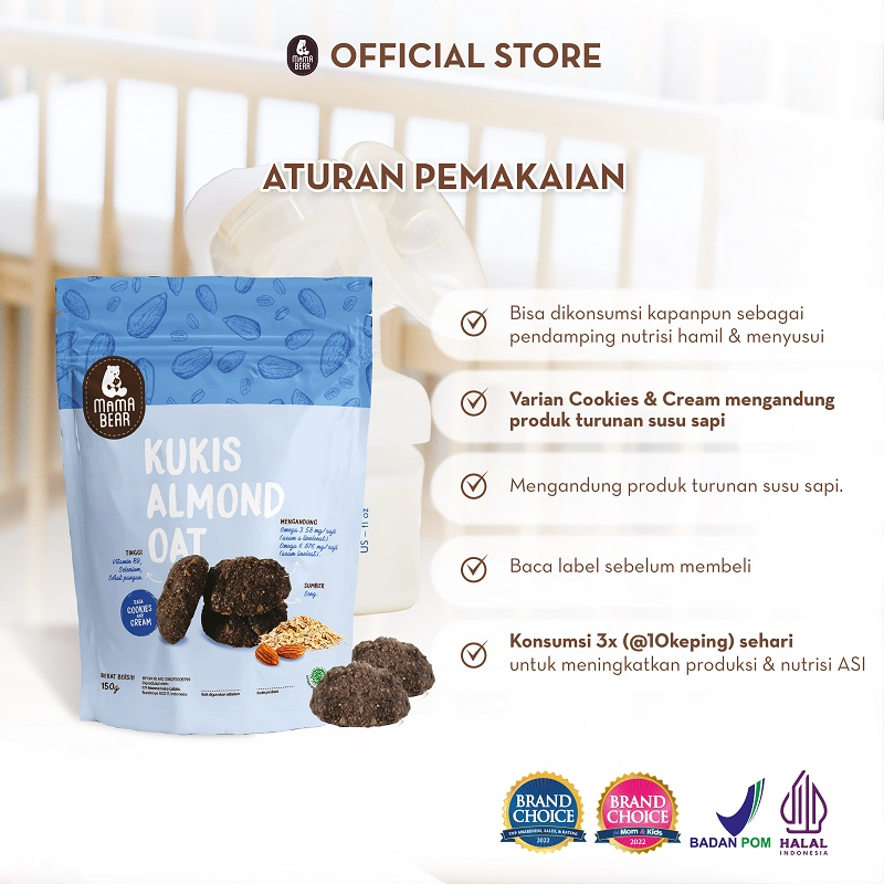 MamaBear Kukis Almond Oat rasa Cookies &amp; Cream | Pelancar ASI | ASI Booster