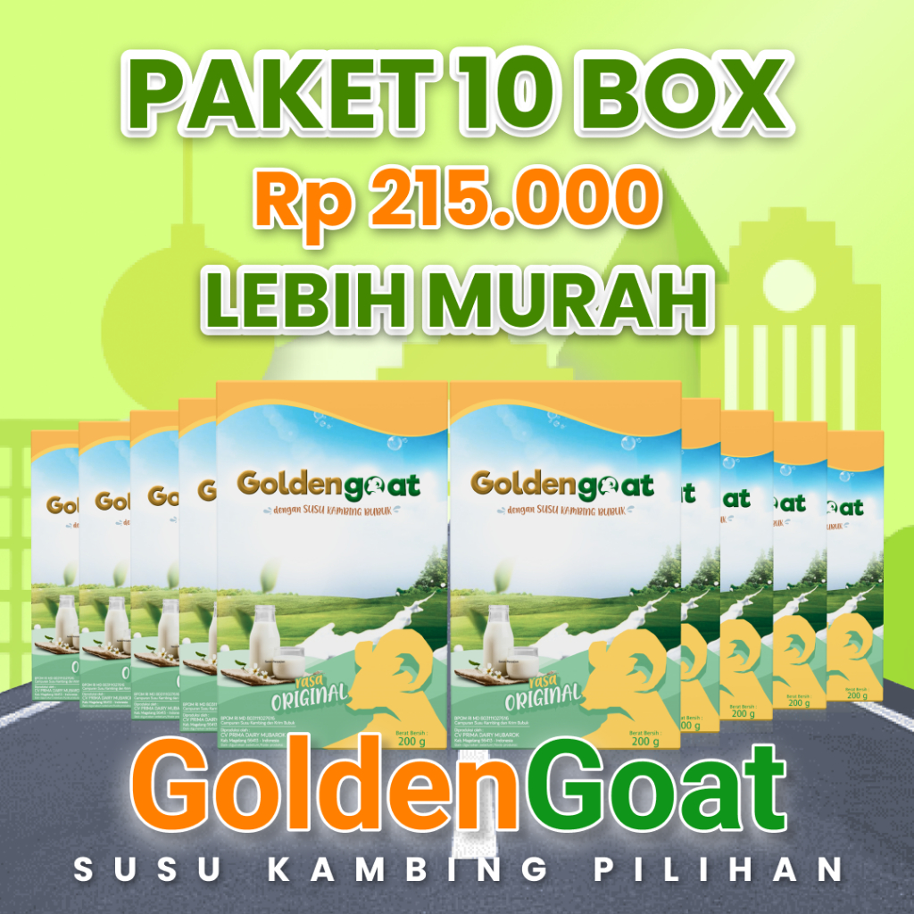 

10 BOX SUSU KAMBING ETAWA GOLDENGOAT HARGA LEBIH MURAH SERTA MENGGUNAKAN BAHAN RENDAH GULA DAN BERKUALITAS SOLUSI UNTUK MASALAH TULANG SENDI, PARU PARU/PERNAPASAN DAN KESEHATAN TUBUH LAINNYA