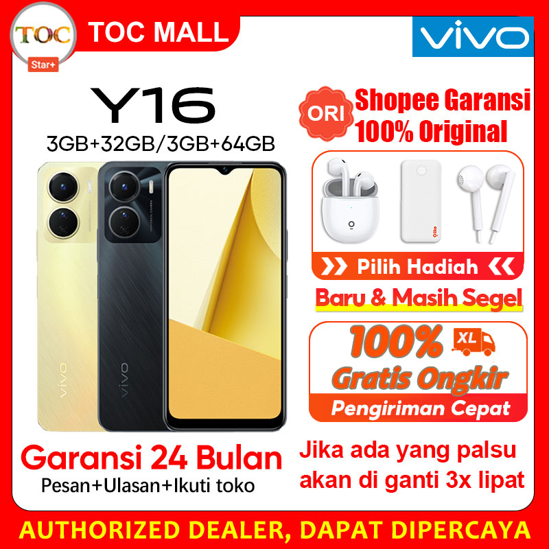 VIVO Y16 RAM 4GB ROM 32GB GARANSI RESMI 5000mAh Battery,VIVO Y21A  vivo y21 4 64 gb AI Multi-Mode Camera original handphone VIVO hp vivo y16 baru 2022 Cicilan kredit tanpa dp 0% COD hp vivo y16 3 64gb vivo y01 2/32gb VIVO Y22 VIVO Y16S