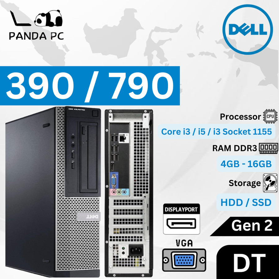 PC DELL 390 / 790 / 990 DT Core i3 / i5 / i7 Gen 2 Kosongan Ram 8GB PC Desktop