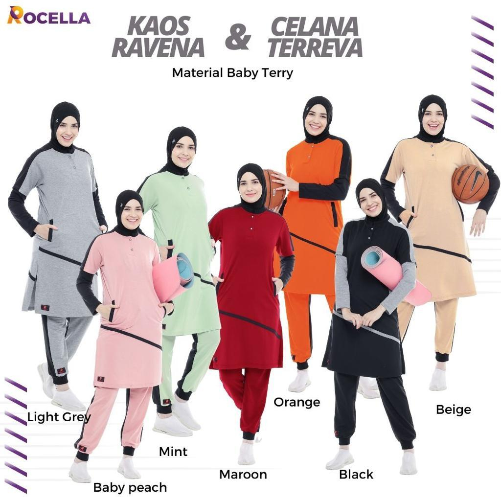 ROCELLA Setelan Ravena Terreva Pakaian Olahraga Tunik dan Celana Wanita Bahan Baby Terry (1 Set)/Spo