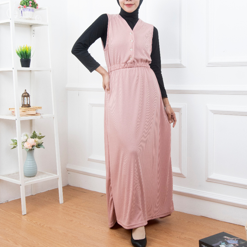 Dress Cella Overall Casual Tanpa Lengan Knit Premium