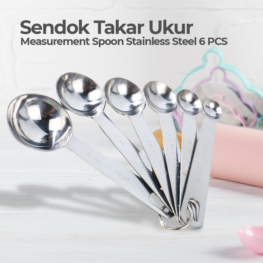 (PROMO) 6in1 SET Measuring Spoons Sendok Takar Ukur Stainless Steel / Sendok Takar Ukur Measurement Spoon Stainless Steel Silver / Sendok Takar Ukur Cup Measuring Spoon 6 PCS / Sendok Takar Stainless 6 in 1 set ukur measuring spoon cup cups spoons