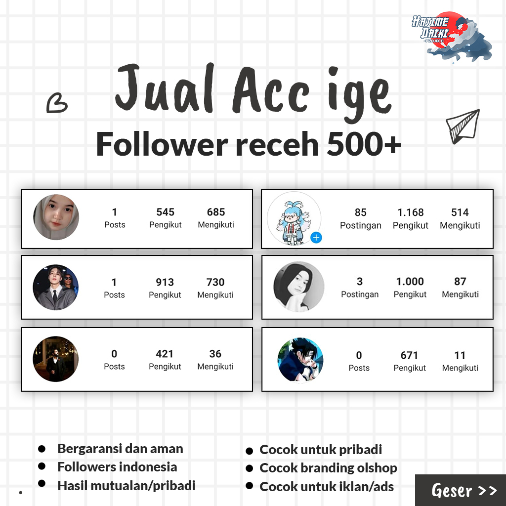 Jual akun sosial media instagram receh siap pakai followers indonesia aktif