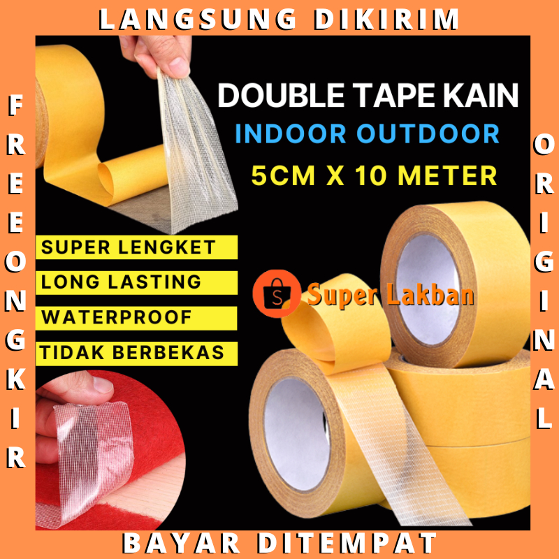 Double Tip Kuning Kain Dua Sisi Tempel Dinding Tanpa Bekas Super Kuat Tahan Air Lakban Indoor Outdoor