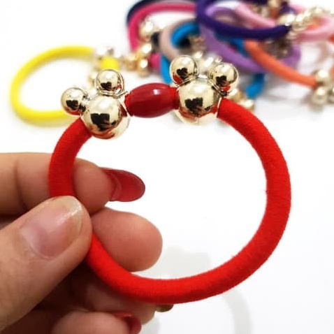 10 PC - IKAT KARET RAMBUT GELANG KEPALA MICKEY TEBAL IMPORT