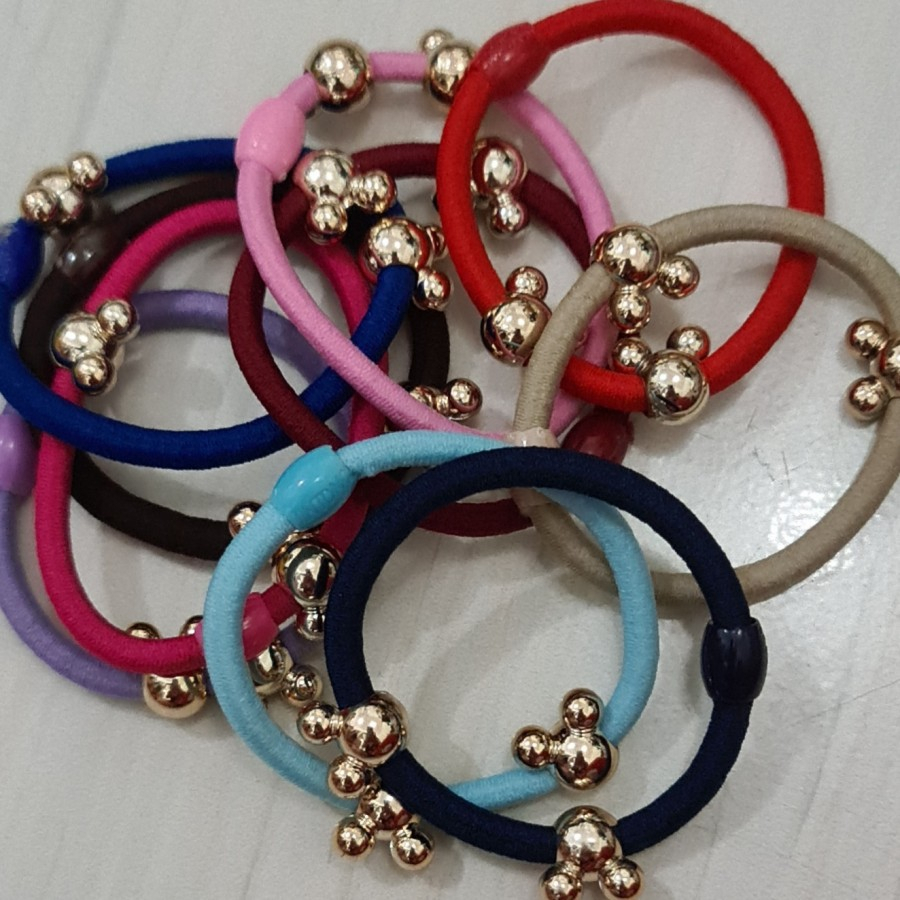 10 PC - IKAT KARET RAMBUT GELANG KEPALA MICKEY TEBAL IMPORT