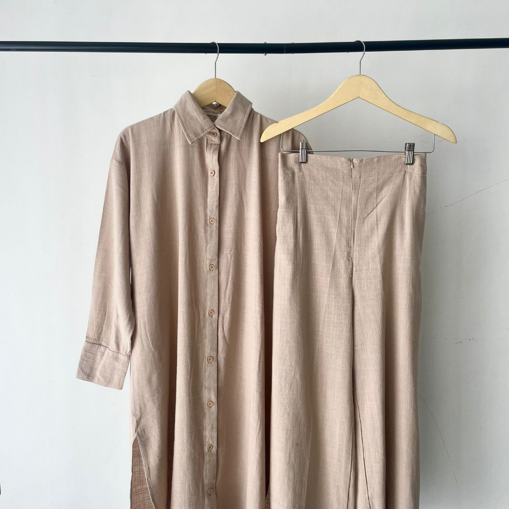 Enami Linen One set ILong Shirt Linen and Pants Linen [YEPPUOUTFIT]