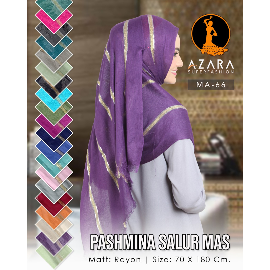 PASHMINA MAS RAWIS KOMBINASI EMAS SALUR 70 X 180 2 WARNA AZARA PASMINA MURAH RAYON BEST SCARFT