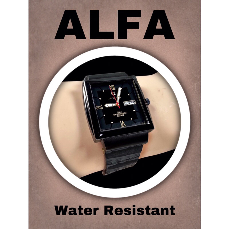 Alfa Jam Tangan Pria Tanggal Hari Rantai Stainless Steel Tahan Air 3836 Original