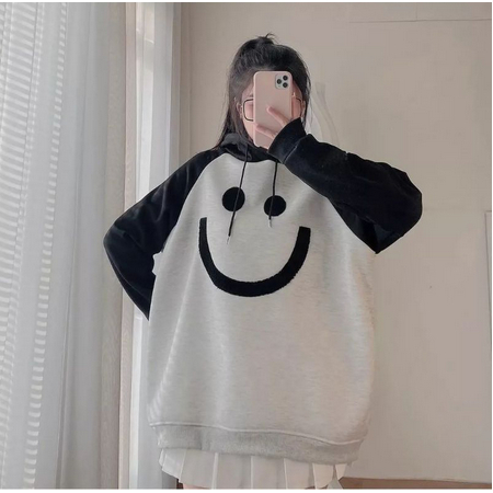 Sweater Basic Jumbo SMILE RAGLAN Oversize  Size M.L.Xl.Xxl| Crewneck Outerwear Pakaian Wanita Oversize | Korean Style