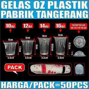 Gelas Plastik Bening Rata Uk 10oz 12oz 14oz 16oz /Pack Cup Kopi Pop ice Rata Oval