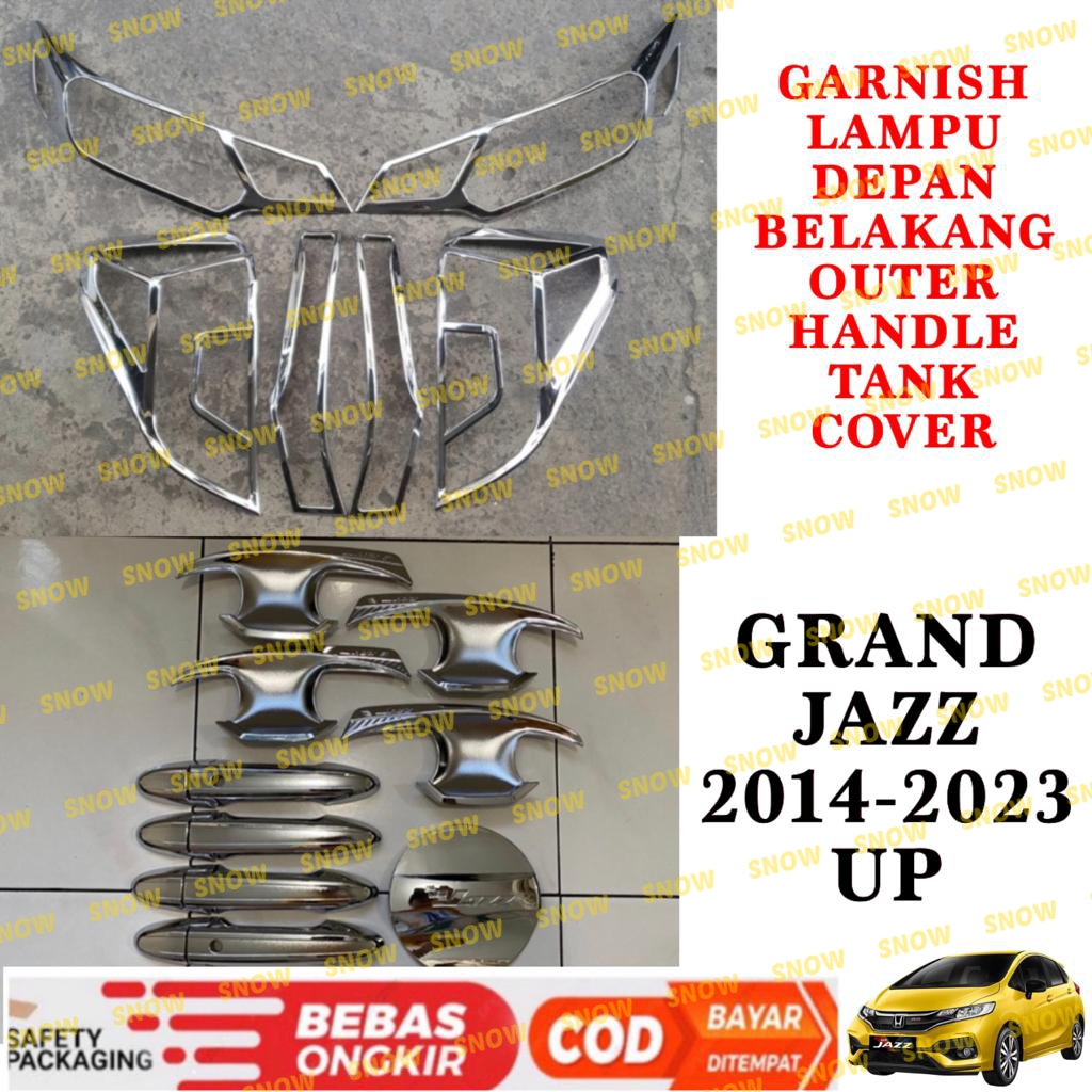 Paket Garnish Lampu Depan Belakang Outer Handle Tank Cover Grand All New Jazz GK5 2014 2017 2021 2022 2023 Sporty Hitam Chrome