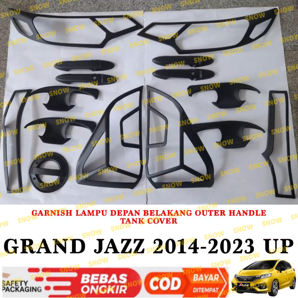 Paket Garnish Lampu Depan Belakang Outer Handle Tank Cover Grand All New Jazz GK5 2014 2017 2021 2022 2023 Sporty Hitam Chrome